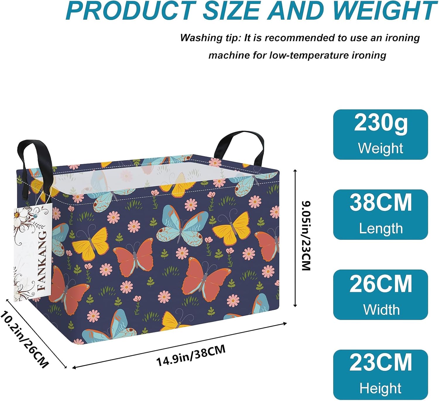 Rectangular Colorful Butterfly Fabric Storage Basket | Organizing hamper Foldable with Waterproof PE Coating box for Office, Bedroom，wardrobe,shelves,or furniture crevices