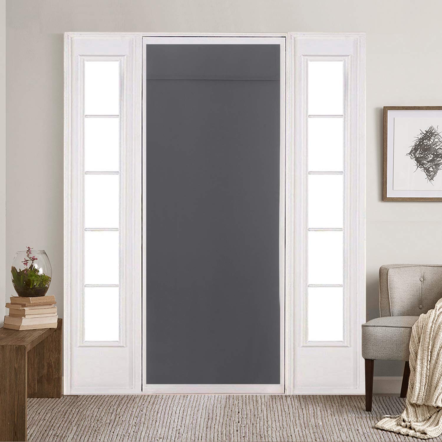 Rose Home Fashion Blackout Door Curtains for Privacy, Thermal Insulated Door Curtain Panels,Blackout French Door Window Curtains, Energy Efficient Curtain Draperies(26" x 68" Dark Grey)