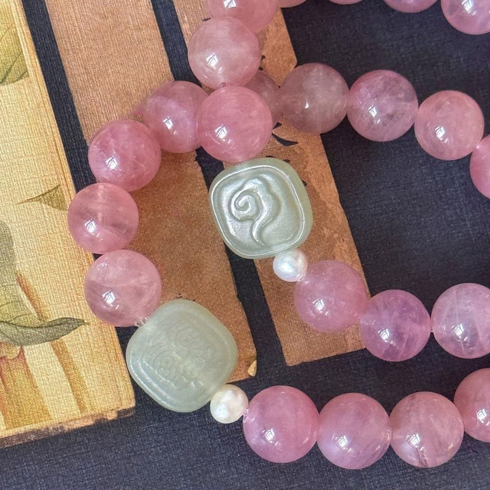 Pulsera de Cuarzo Rosa de Jade Natural para Mujer, Pulsera elástica con Cuentas de Jade Verde, Adecuada para Navidad, acción de Gracias por el Amor, meditación Reiki del Chakra,Rose Quartz