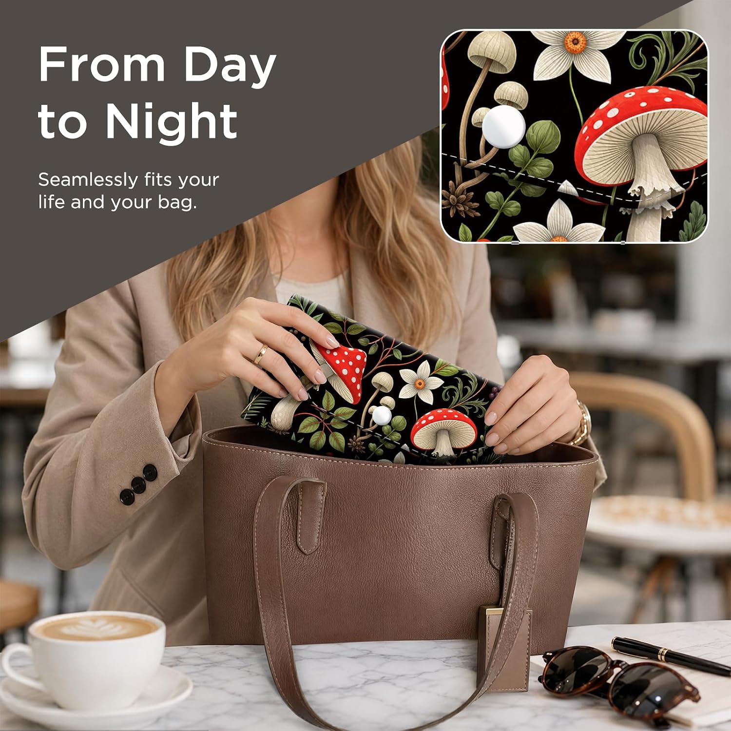 Cash Envelope Wallet Cute PU Leather Envelopes Bag for Men and Women, Reusable Budget Pouch for Budgeting Billing, Dark Mushroom image 4