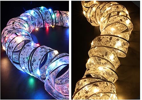 Cintas de decoración para árbol de Navidad, 32 pies (2 paquetes de 16 pies), decoración de Navidad al aire libre, jardín, dormitorio, decoración de