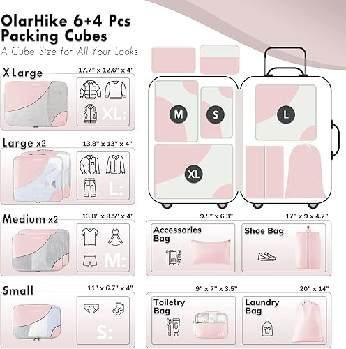 Vista 2 de OlarHike Travel Essentials - Juego de 10 cubos de equipaje duraderos para maletas, costuras antidesgarros, organizadores de equipaje mejorados
