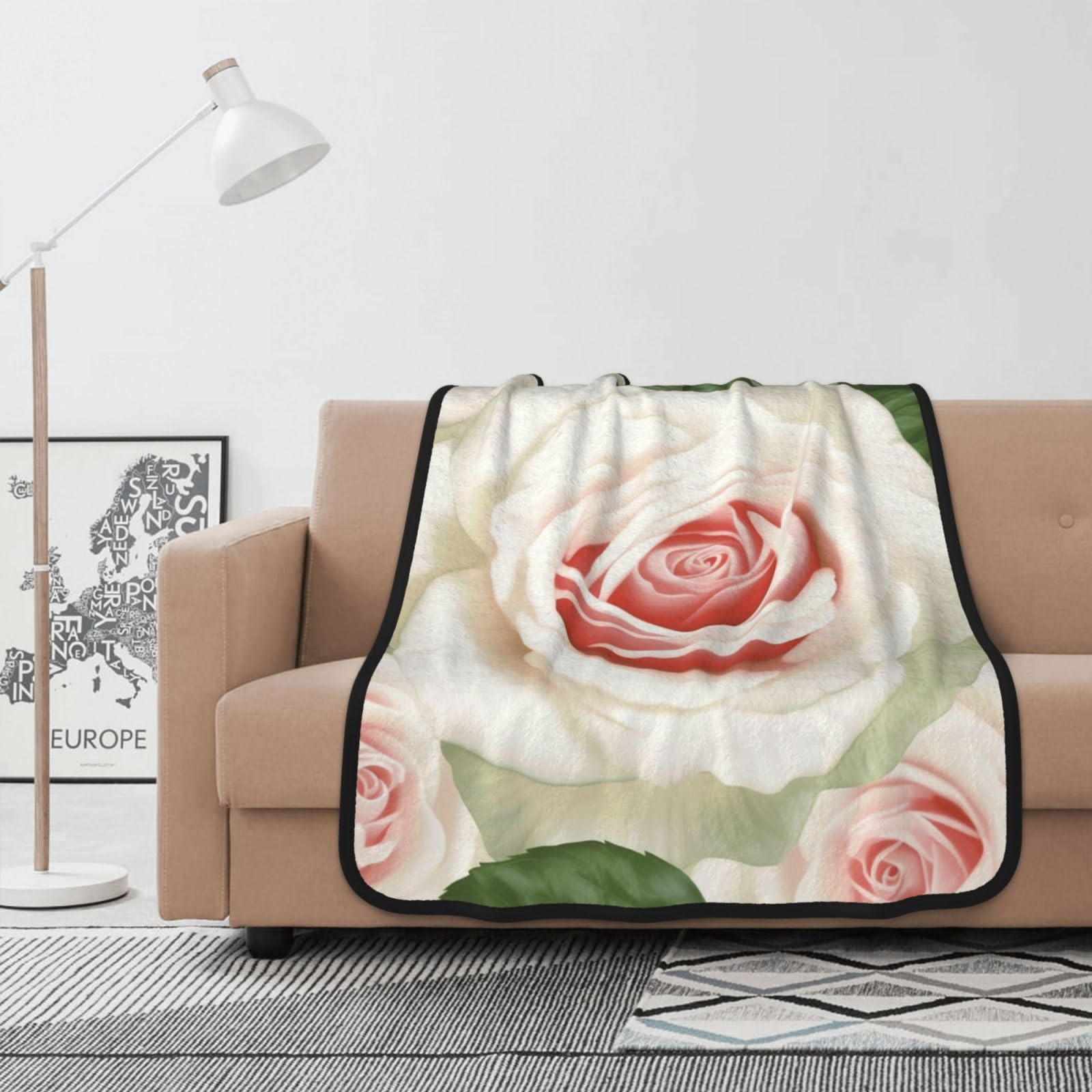 Couverture polaire rose pour cocooning au salon jeté de lit en flanelle imprimé floral