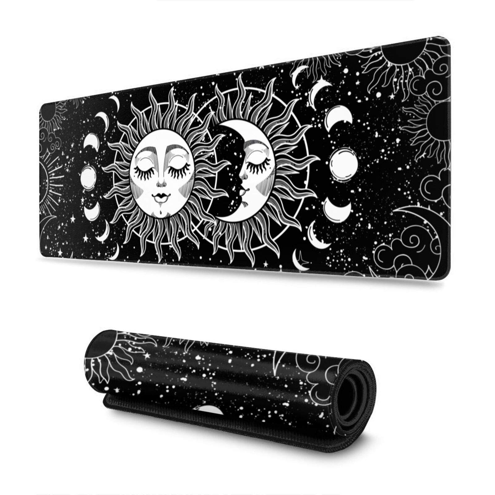 YISHOW Gaming Mouse Pad Extra Large Astrology Moon and Sun Extended Large Mouse Mat Long Desk Mat with Stitched Edges 80x30cm