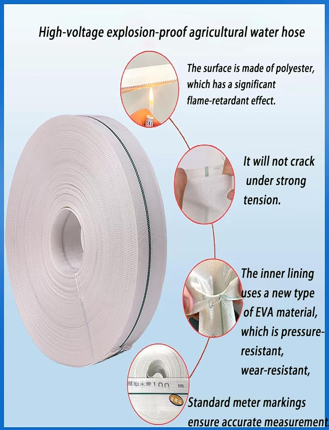 Reinforced PVC Water Transfer Hose with Aluminum Fittings, High Pressure Agricultural Hose for Dewatering, Industrial, Farm(6cm x 50 meters)