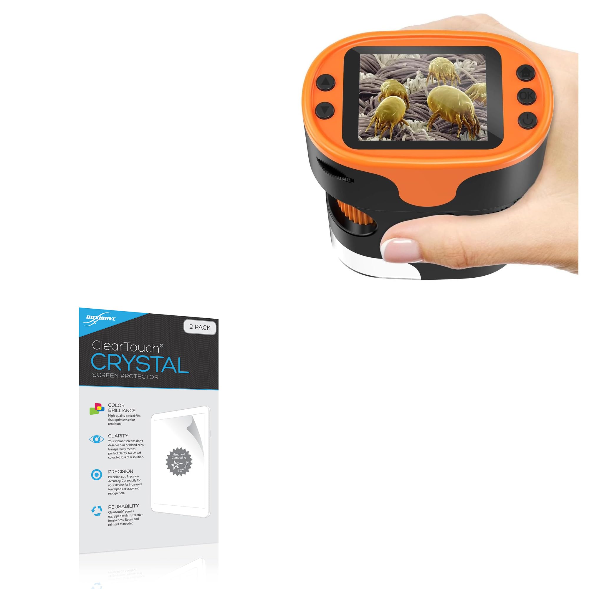 BoxWave Screen Protector Compatible With BeBang PM1000 Handheld Microscope - ClearTouch Crystal (2-Pack), HD Film Skin - Shields From Scratches