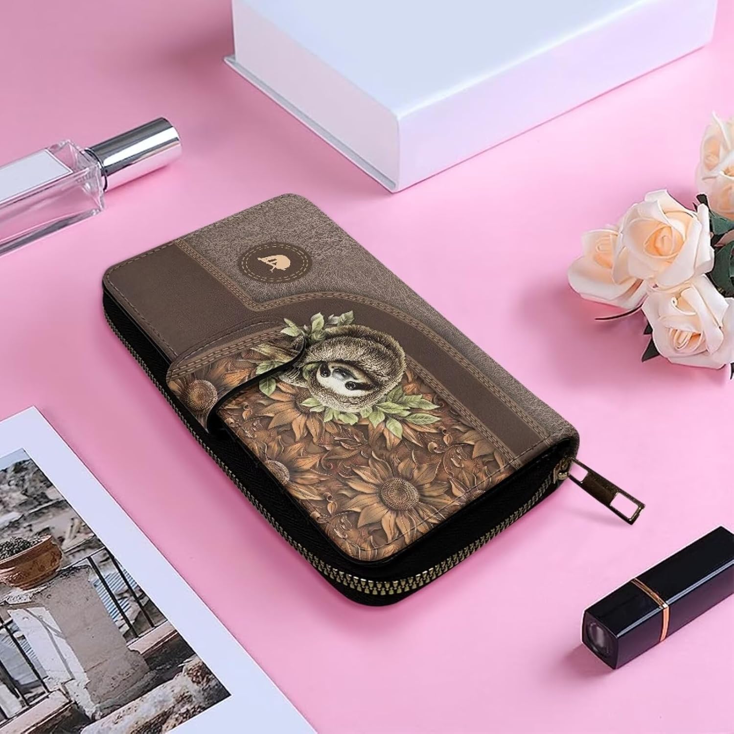 COEQINE Ladies Wallets Pink Leopard Heart Black Printed Leather Phone Long Clutch Purses Check Coin Change Holder