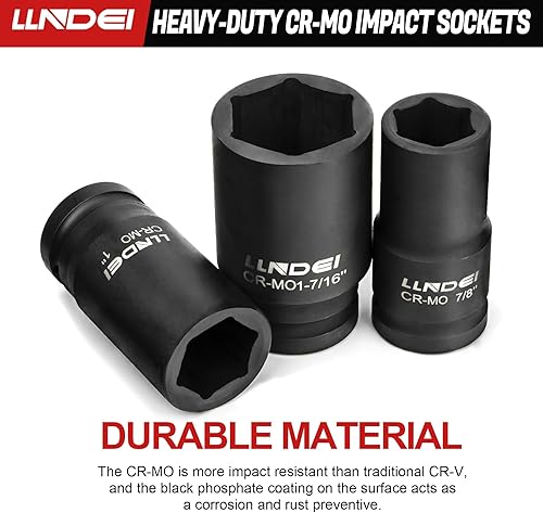 Miniatura 3 de LLNDEI Juego de llaves de impacto de 34 pulgadas, 12 piezas resistentes CR-MO profundosjumbo, diseño de 6 puntos, SAE de 34 a 1-916 pulgadas, para