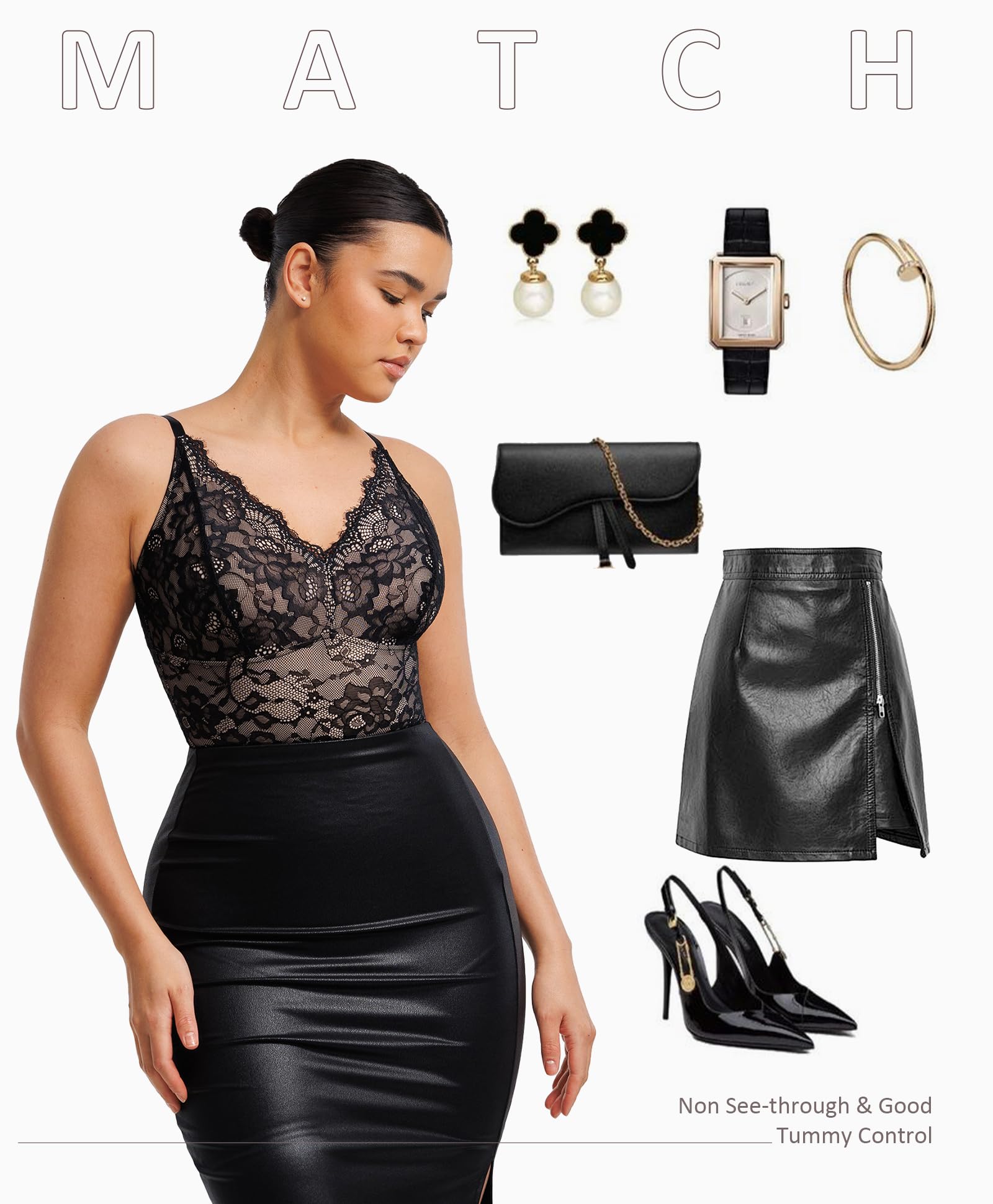 FeelinGirl Body Gainant Dentelle Femme Sculptant Bodysuit Débardeur Col en V Shaprwear avec String Chic et Élégant Gaine Ventre Plat