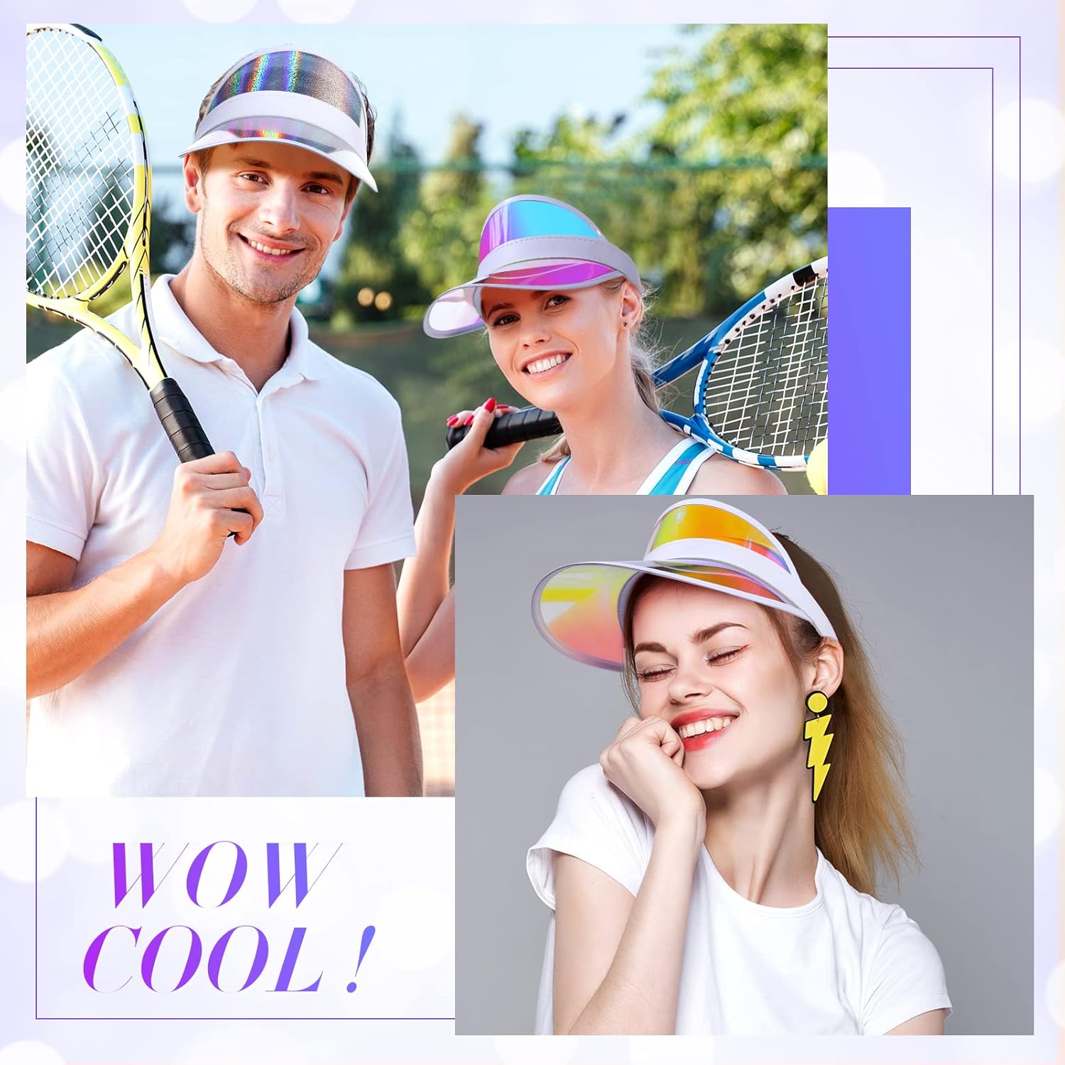 24 Pieces Sun Visor Hats Adjustable Beach Golf Cap Clear Visor Hats for Women Men UV Protection Translucent Hat for Sports Outdoor Activities (Silver, Purple, Blue) - Image 4