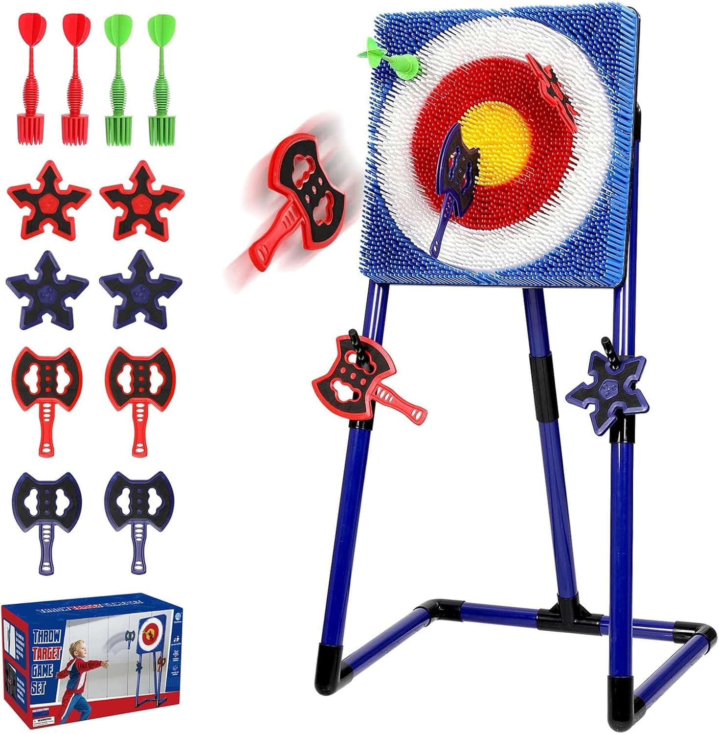 Axe Throwing Bristle Target with 4 Axes, 4 Ninja Stars and 4 Darts, Axe Throwing Game for Backyard, Indoor & Outdoor, Yard Games, Carnival Camping Games