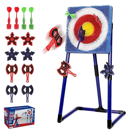 Axe Throwing Bristle Target with 4 Axes, 4 Ninja Stars