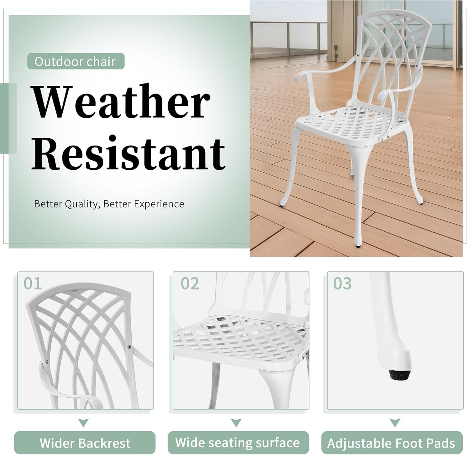 3 Piece Outdoor Bistro Set, Cast Aluminum Patio Table and Chairs Set of 2 with 1.97" Umbrella Hole, All Weather Outdoor Dining Set for Garden,Porch,Balcony (White 1)