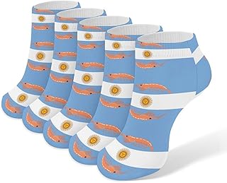 Argentine Red Shrimp Argentina Flag Men's Socks Low Cut Ankle Athletic Sock for Running Gym 5 Pairs
