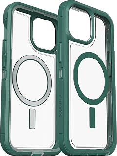 OtterBox Defender Screenless Case with MagSafe for iPhone 14 & iPhone 13 (ONLY) Non-Retail Packaging - Antimicrobial (Velvet Evergreen (Clear/Green))