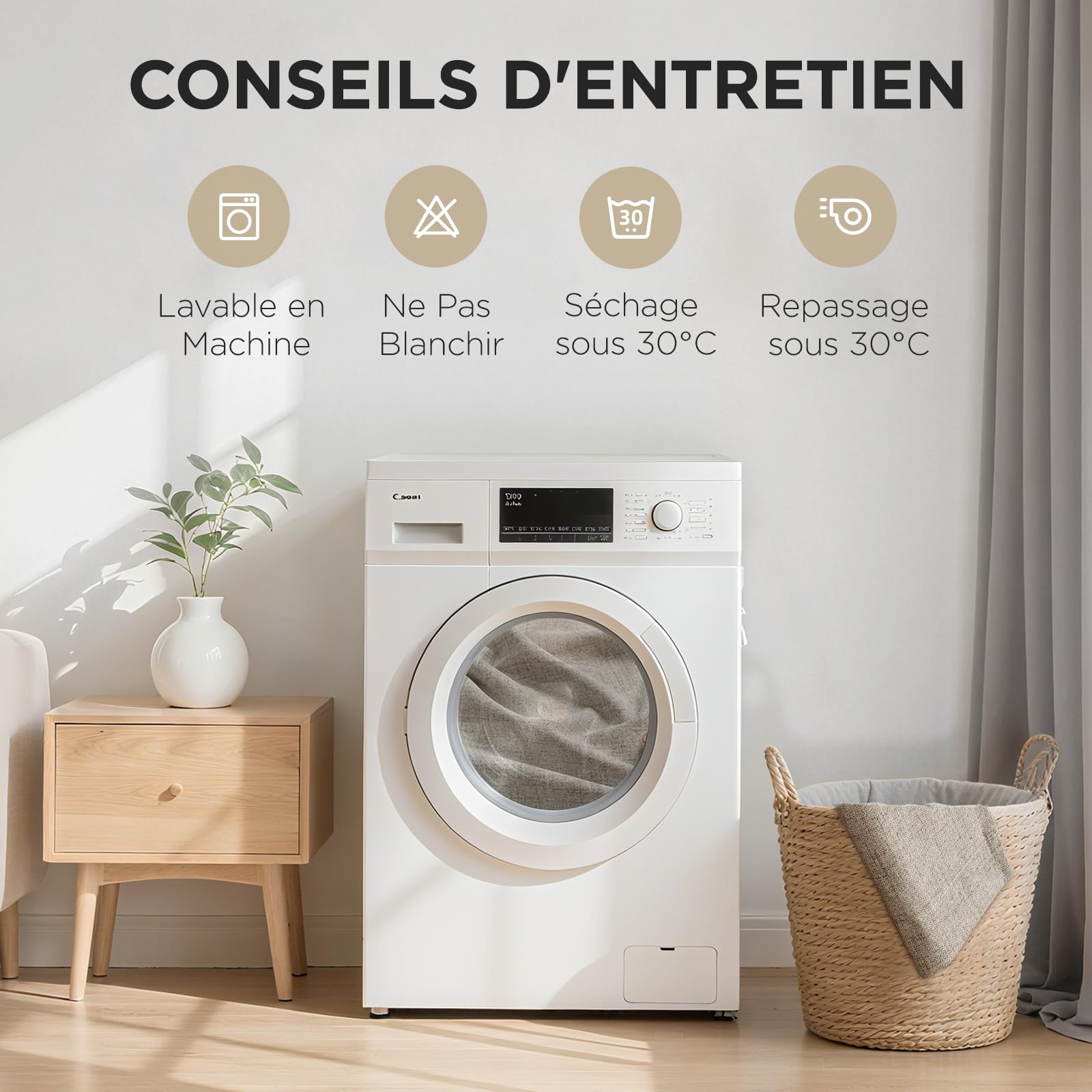 Joydeco 100% Rideau Occultant Thermique Isolant Anti Froid et Chaleur 140x245cm 2 Pièces, Rideaux Opaques Effet Lin à Oeillets Anti UV Anti Bruit, Decoration Chambre Maison Salon - Lin Naturel