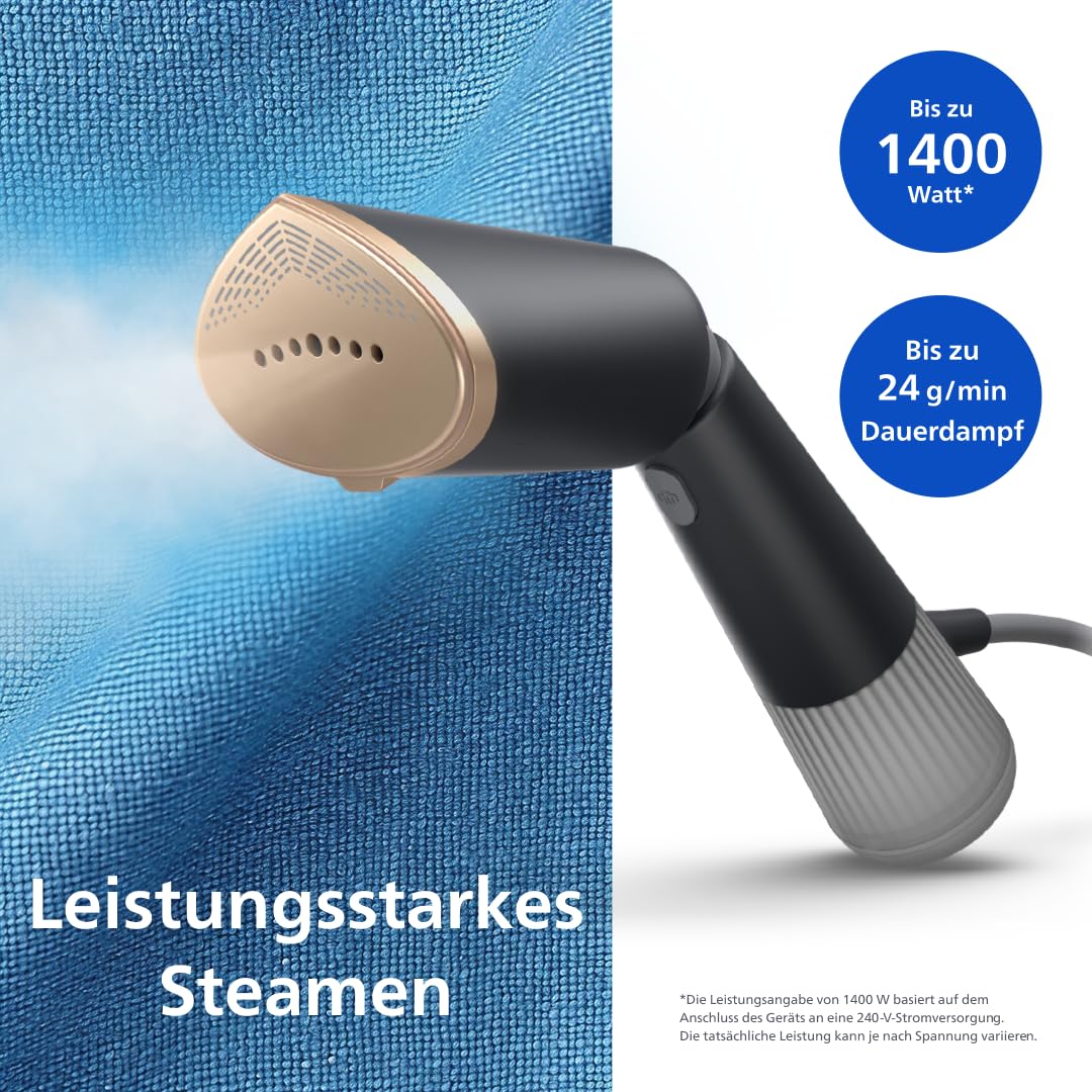 Philips Steamer 5000 Serie, Grau, 1400 W | Dampfglätter mit 120 ml & 200 ml Wassertank, Metallplatte, Dampfleistung 24 g/min, inkl. Aufbewahrungstasche (STH5030/80)