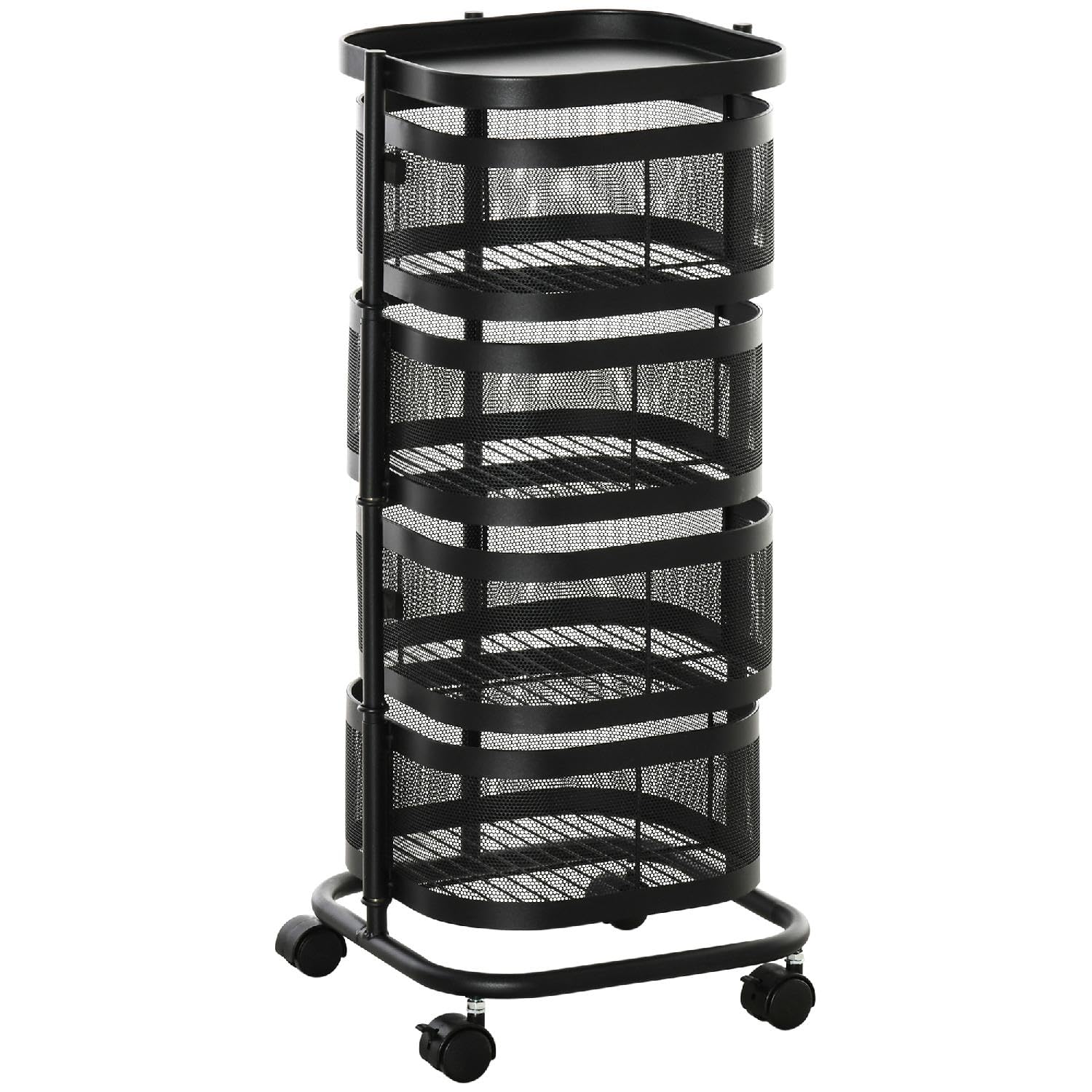 Carrello Cucina Portafrutta, Multiuso, in Acciaio e Plastica, 33x33x77 cm, Nero
