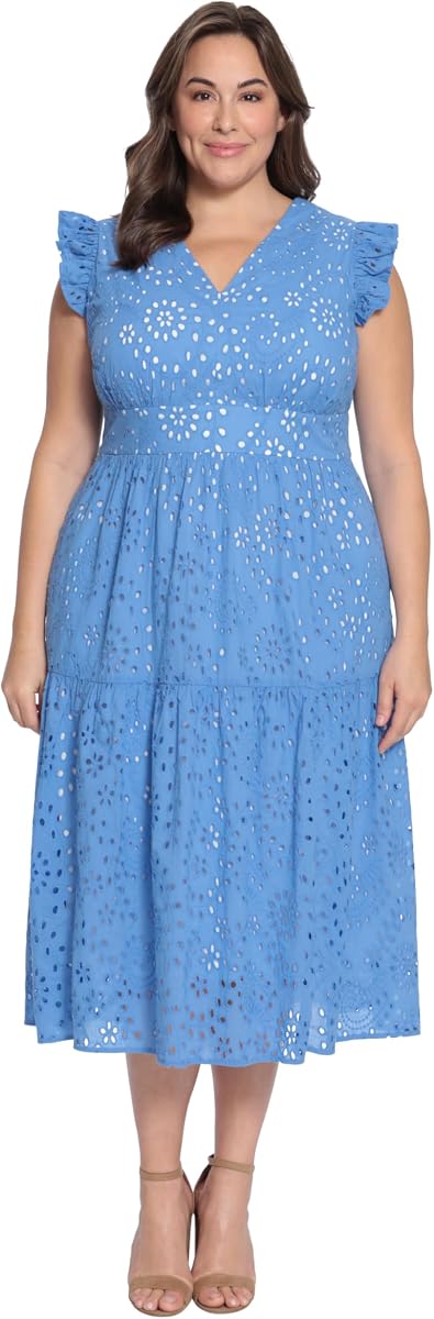 Women's Maggy London Women's Dresses Sleeveless V-Neck with Ruffle Shoulder Detail and Tiered Skirt