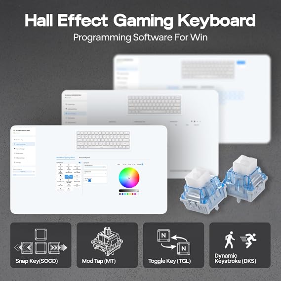 EPOMAKER Aula MINI60 HE Wireless Gaming Keyboard, 8K Hz Polling, SOCD & DKS, 60% Hall Effect Keyboard with Fast Trigger & Adjustable Actuation, RGB, PBT Keycap, for Win/Mac (Max)