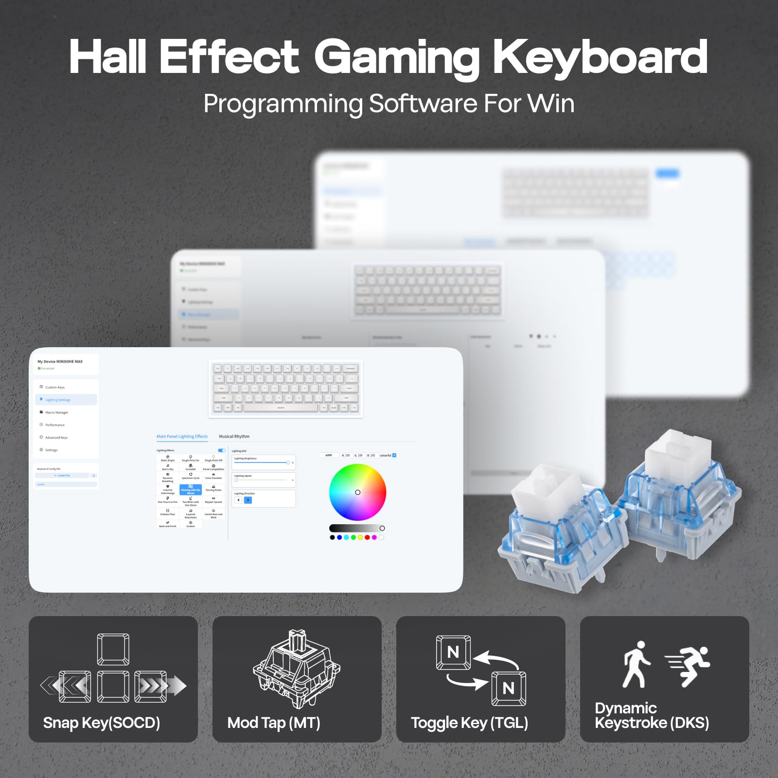 EPOMAKER Aula MINI60 HE Tastiera Wireless da Gioco, 8K Hz Polling, SOCD & DKS, Tastiera con Effetto Hall al 60% con Fast Trigger & Adjustable Actuation, RGB, PBT Keycap, per Win/Mac (Max)
