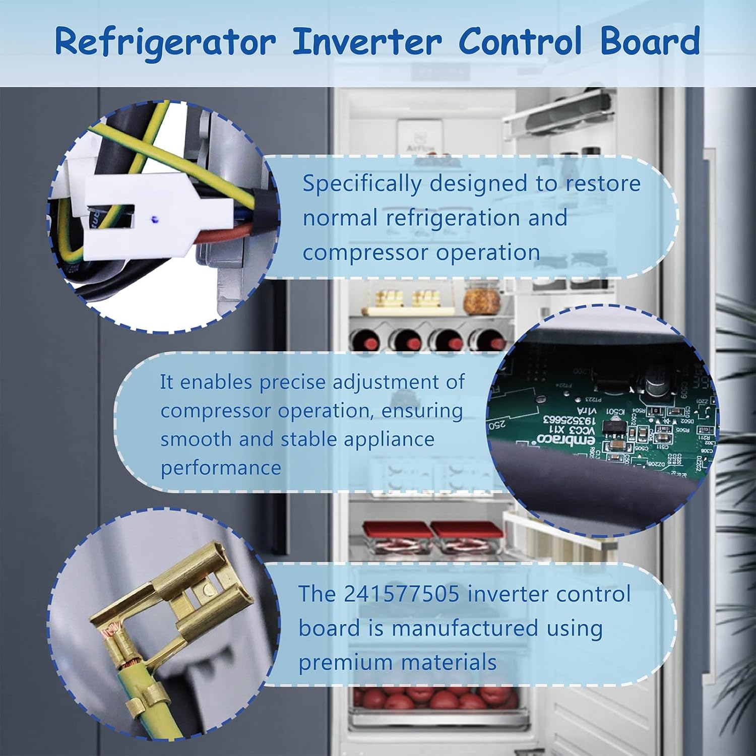 Refrigerator Inverter Control Board 241577505 Compatible with Frigidaire Electrolux Kenmore Crosley,VCC3 1156 QA F 06 Replace 7241577505,1512577,AP4393275,PS2361242,EAP2361242,519306005