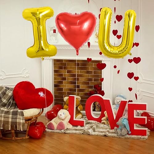 Miniatura 9 de TONIFUL Globos de 40 pulgadas con texto en inglés "I Love You", globos de letras en forma de corazón, decoración para el día de San Valentín, boda,