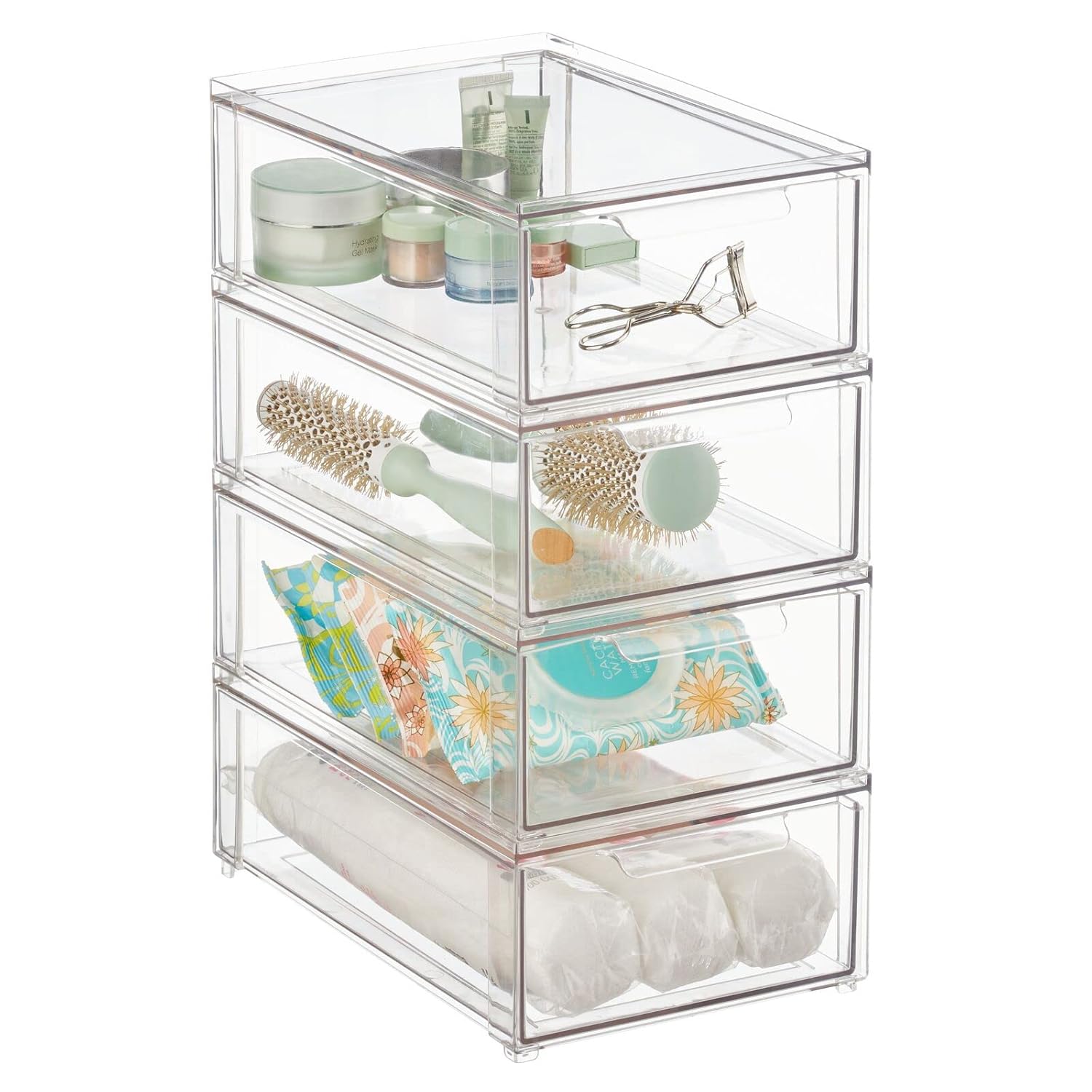 mDesign Plastic Stackable Bathroom Storage Organizer Bin with Pull Out Drawer for Cabinet Vanity Shelf Cupboard Cabinet or