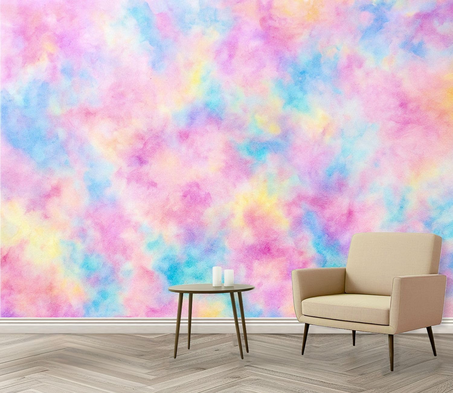 Wall Mural Abstract Floral Tie Dye Print Peel and Stick Wallpaper Removable Self Adhesive Large Mural Wall Decor for Living Room Bedroom Kids Room 69''x96''
