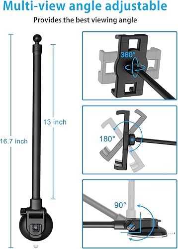Miniatura 3 de Soporte de tablet para parabrisas de automóvil brazo flexible de cuello de cisne de 13 pulgadas Soporte de tableta de súper succión para automóvil