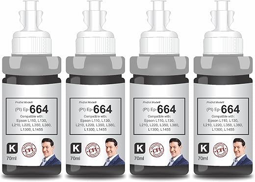 ProDot Ep-664 Inkjet Ink Refill Compatible with Epson L100, L130, L210, L220, L300, L310, L350, L355, L360, L380, L485, L565, L655, L1300, L1455…