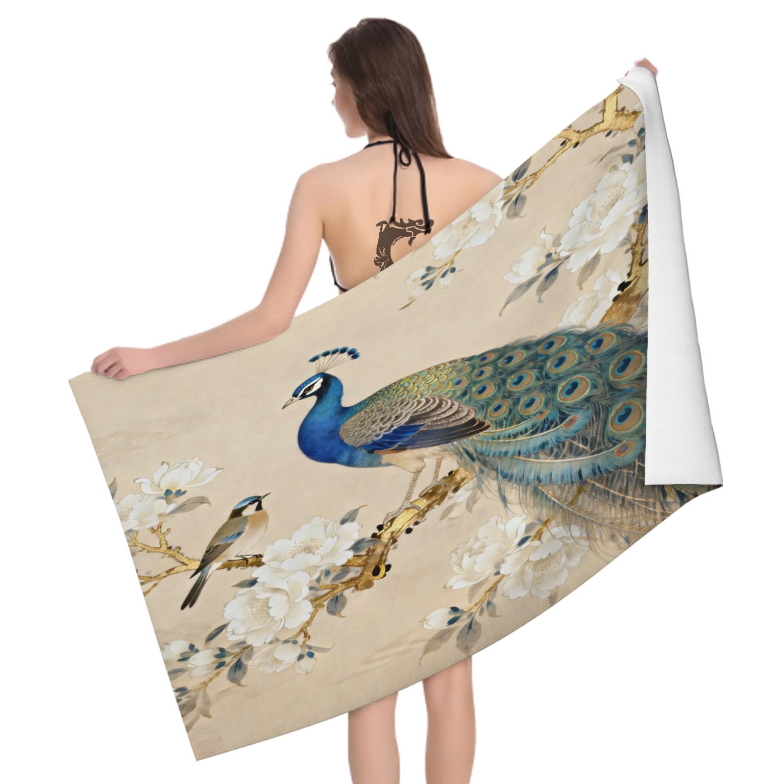 Leichong 3D Cartoon Peacock Beach Towel Microfiber Soft Quick Dry for Adults, Cartoon Bath Towel Lightweight Soft Absorbent for Travel Swimming Pool Sports, 75 x 150 cm