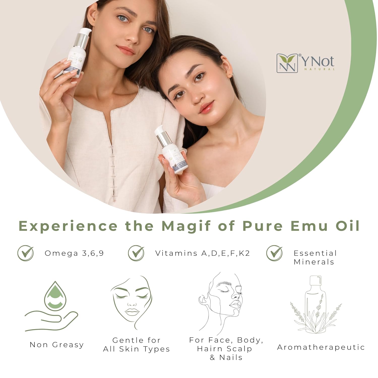 Y Not Natural Pure Emu Oil - Organic Moisture for Face, Body, Hair, Scalp & Nails - Rich in Omega 3-6-9, Vitamins & Essential Minerals - Australian Emu Oil (30ml) 1.01 fl oz -Unscented - Image 5