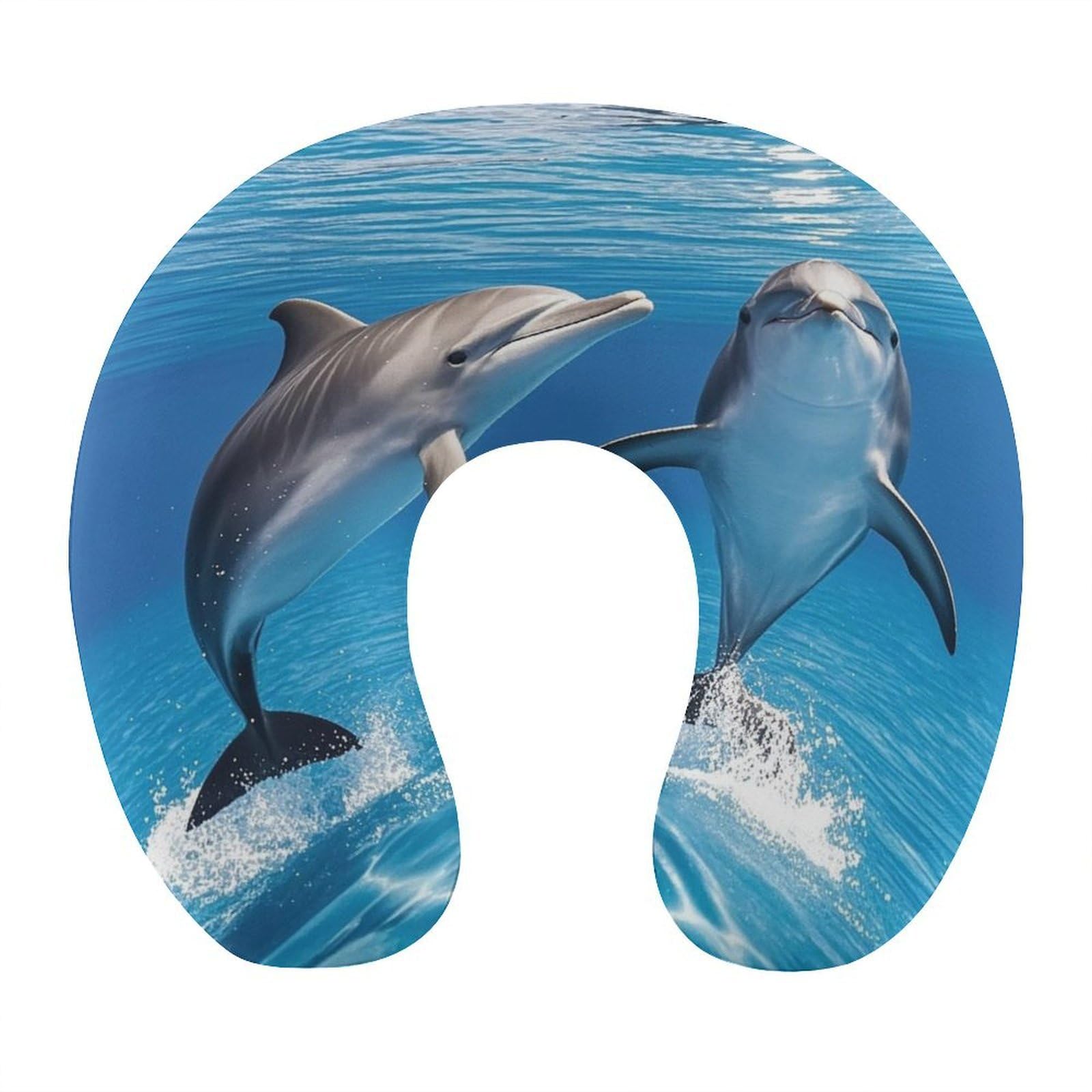 FekiLoot Two Dolphins Travel Pillow U Shaped Neck Pillow Comfortable Memory Foam Pillow Portable Soft Headrest Lightweight Neck and Head Support for Planes Trains Self-Driving Cars