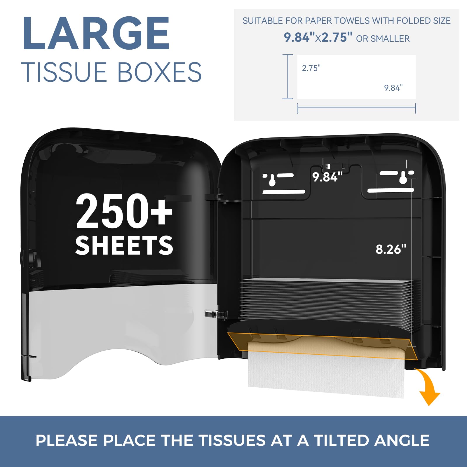 Dispensador comercial de toallas de papel adhesivo para montaje en pared, más de 250 unidades, dispensador de toallas de mano plegadas en C para baño, 12 pulgadas de largo x 3.8 pulgadas de