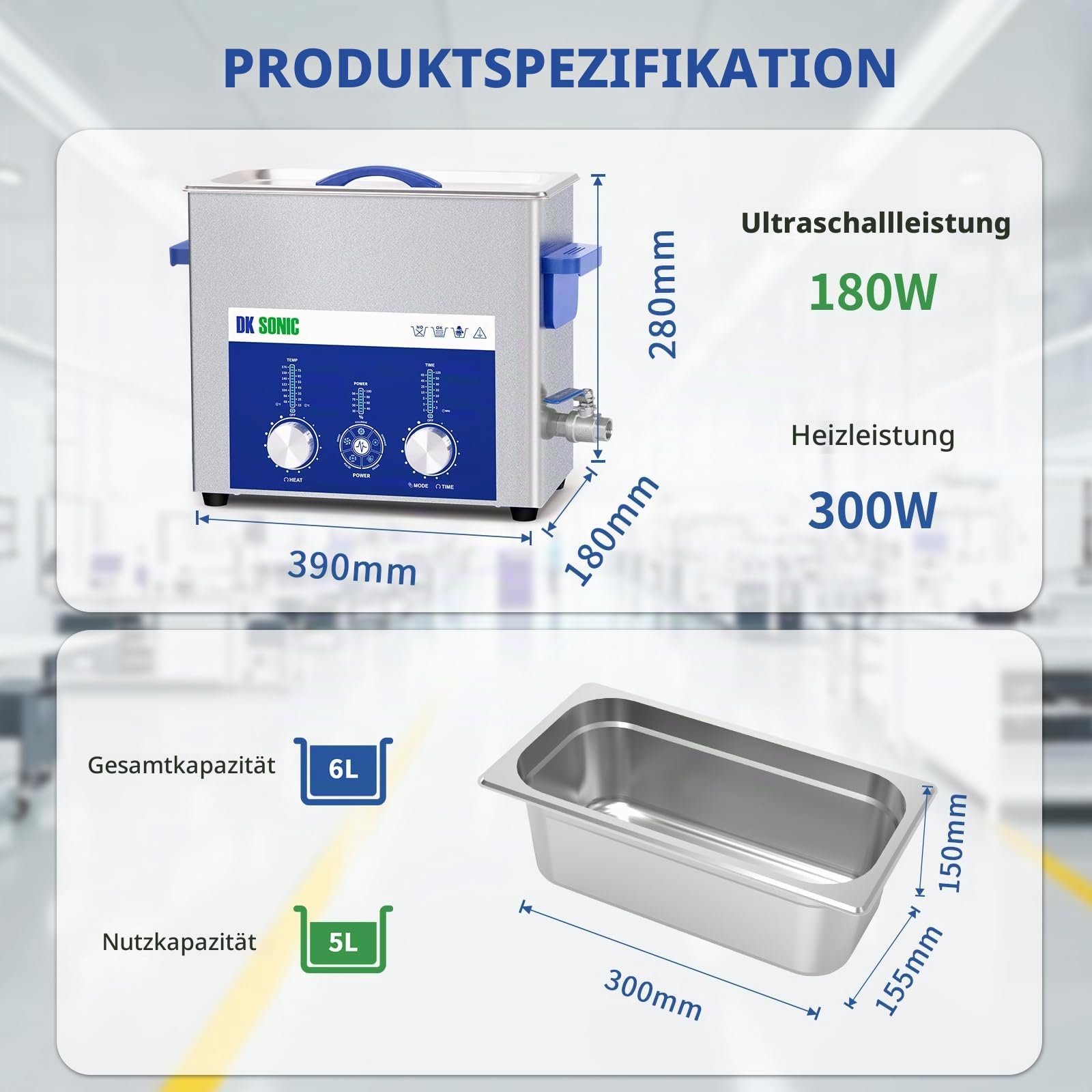 DK SONIC Ultraschallreiniger 4L, 120W, Gewerbliches Ultraschallreinigungsgerät mit Leistungsstarker, Codierter Steuerung und Fünf Modi für die Reinigung von Brillen, Halsketten, Uhren und Münzen