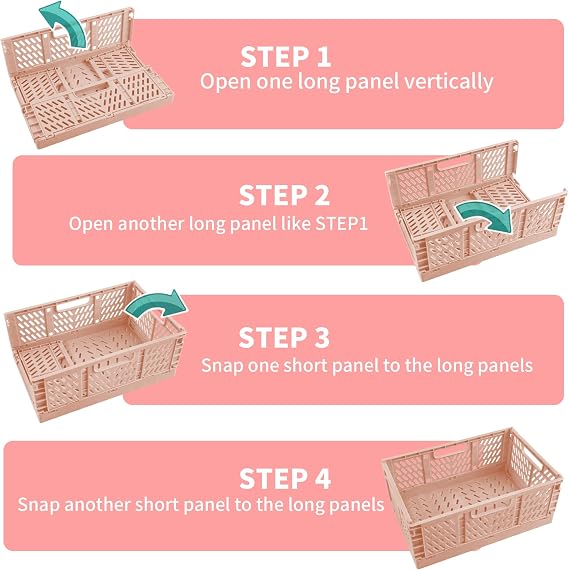 4 Pack Stackable Plastic Storage Crates, Folding Bins 16x12x6 Blue