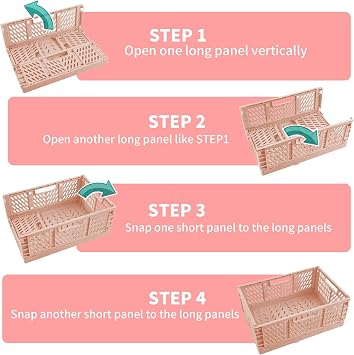 4 Pack Stackable Plastic Storage Crates, Folding Bins 16x12x6 Blue