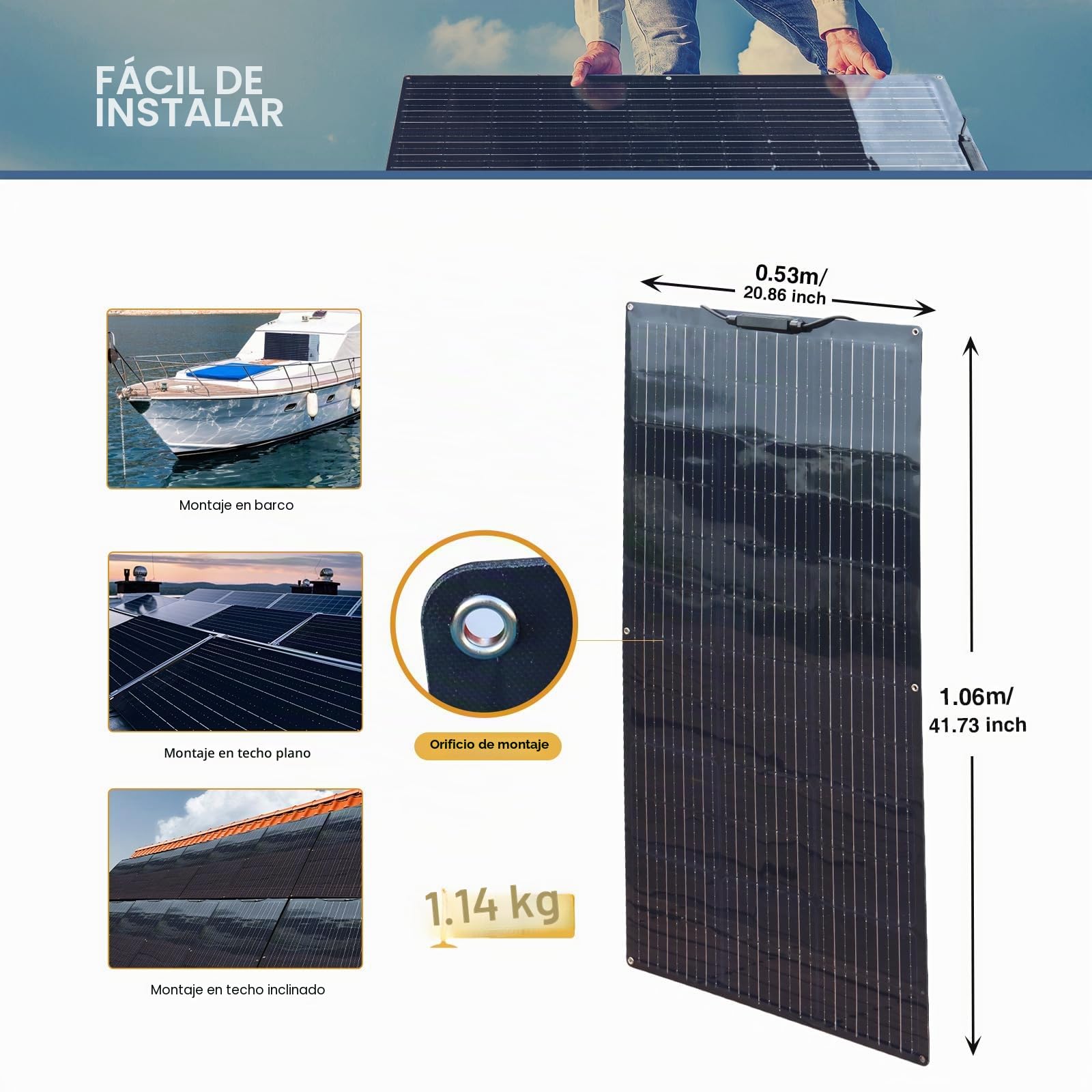 XINPUGUANG Panel Solar Flexible de 100w 12v Módulo Monocristalino Fotovoltaico para Autocaravana, Camper, Casa, Barcos, Remolques (Black)