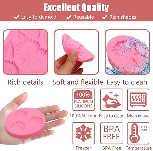 Miniatura 3 de Molde de girasol de silicona, 4 piezas, moldes de margarita, crisantemo, flores, hojas, molde para decoración de dulces, azúcar, cupcakes, pasteles,