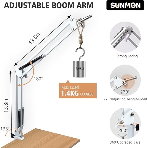 Miniatura 3 de SUNMON Brazo de brazo blanco para Fifine K688 - Brazo de brazo de micrófono compatible con micrófono Fifine, brazo de brazo de micrófono Fifine con