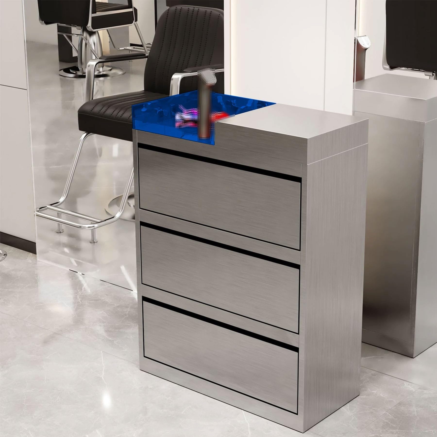 Armadietto portaoggetti da garage in acciaio inox con supporto per asciugacapelli, grande capacità, per casa, officina o ufficio, soluzione versatile per organizzare
