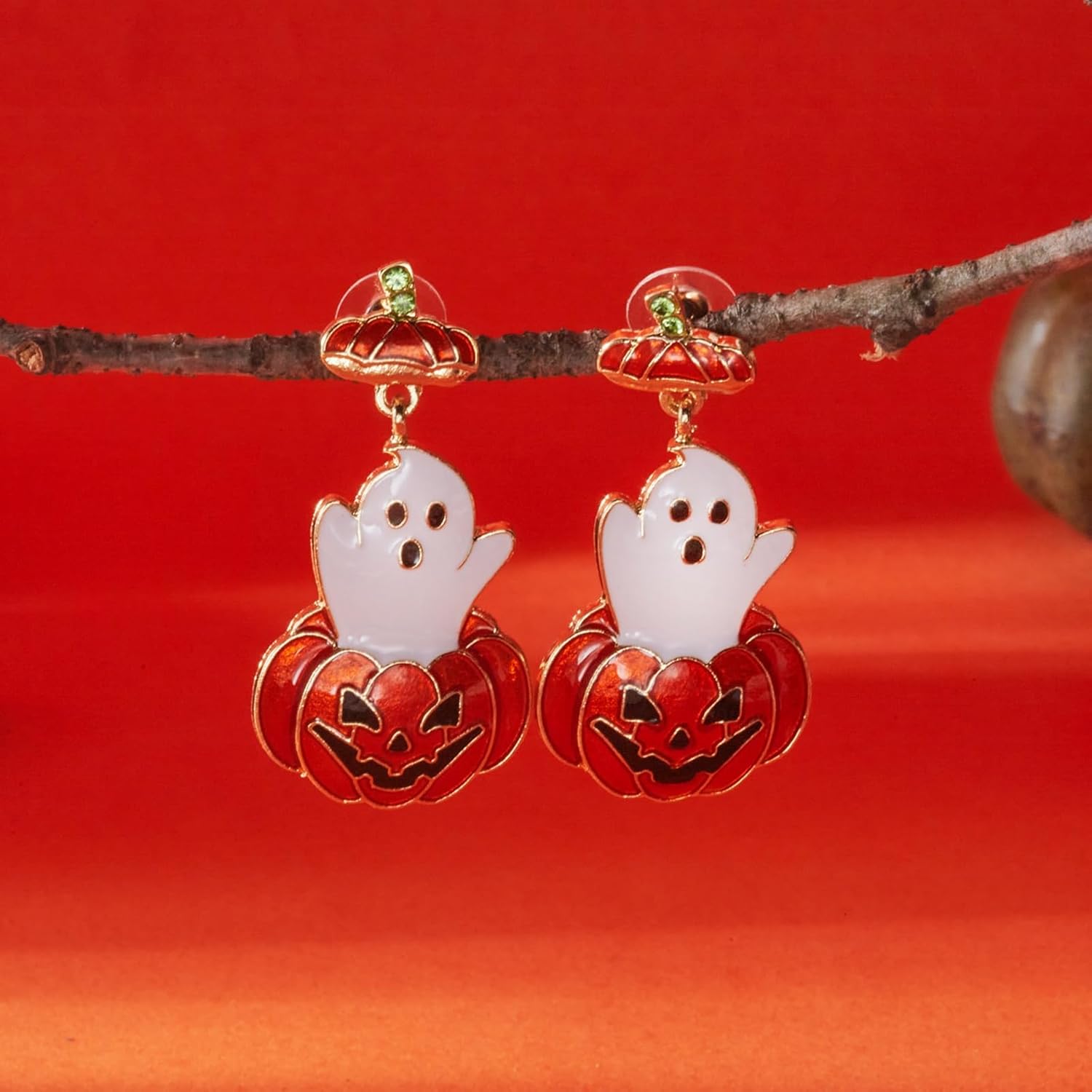 Ghost Earrings for Women Sparkly Rhinestone Crystal Halloween Pumpkin Spider Skull Bat Earrings Halloween Cosplay Jewelry Gift - Image 5