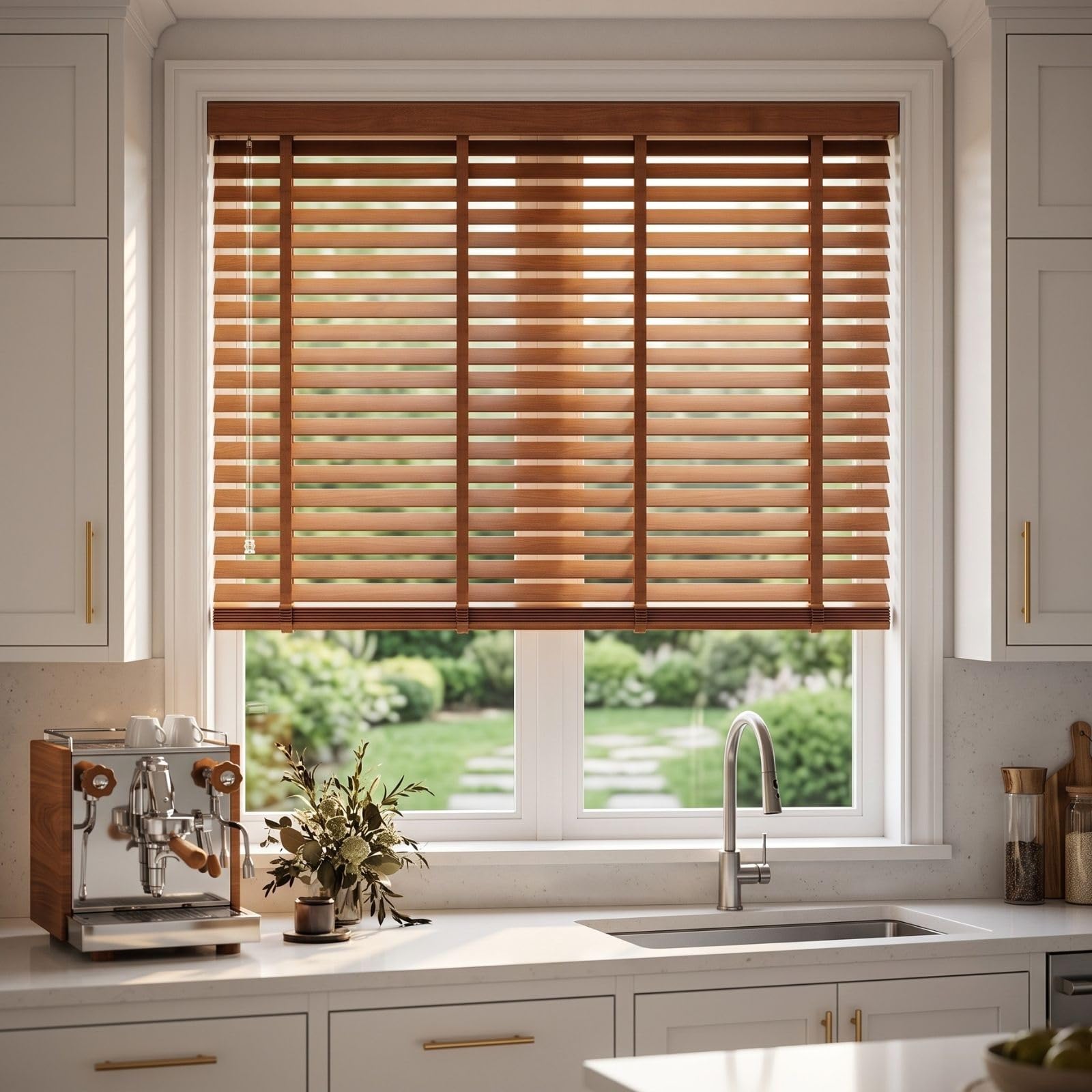 Persiana veneciana efecto madera de 50mm para oficina: protección solar elegante