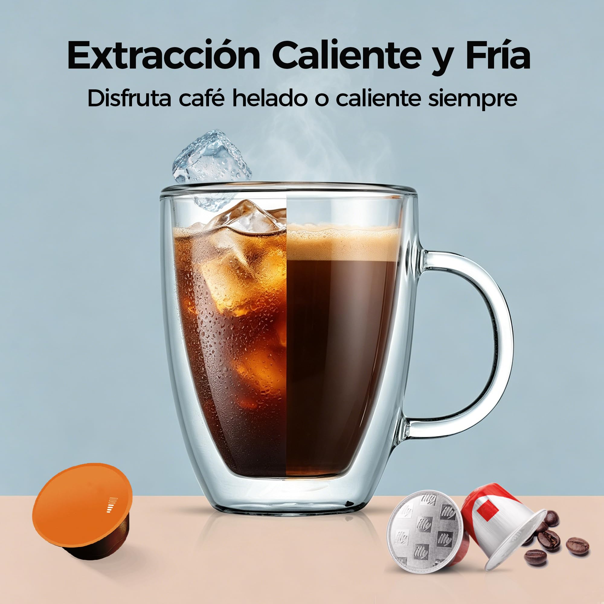 CAFELFFE MK-603 Cafetera de Cápsulas 4 en 1 Caliente/Frío Máquina de Café Expreso de una porción Individual Compatible con ESE Pods, Nes Original/DG Cápsulas y Café Molido Preparación Rápida Blanco
