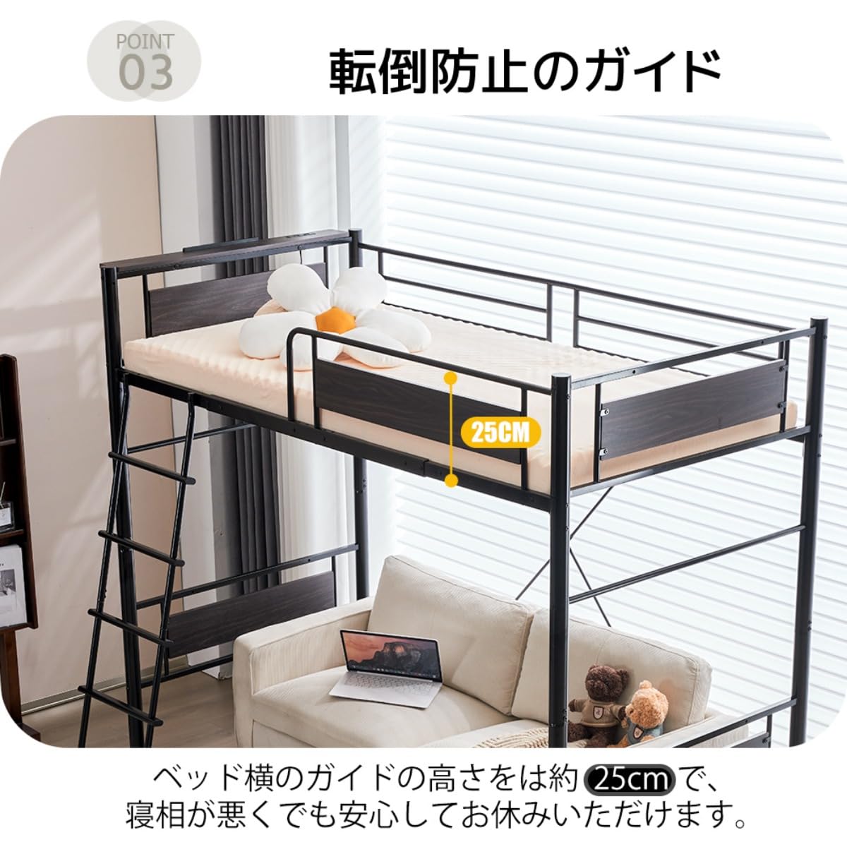 Amazon｜【ホワイト】 ロフトベッド パイプベッド デスク付き