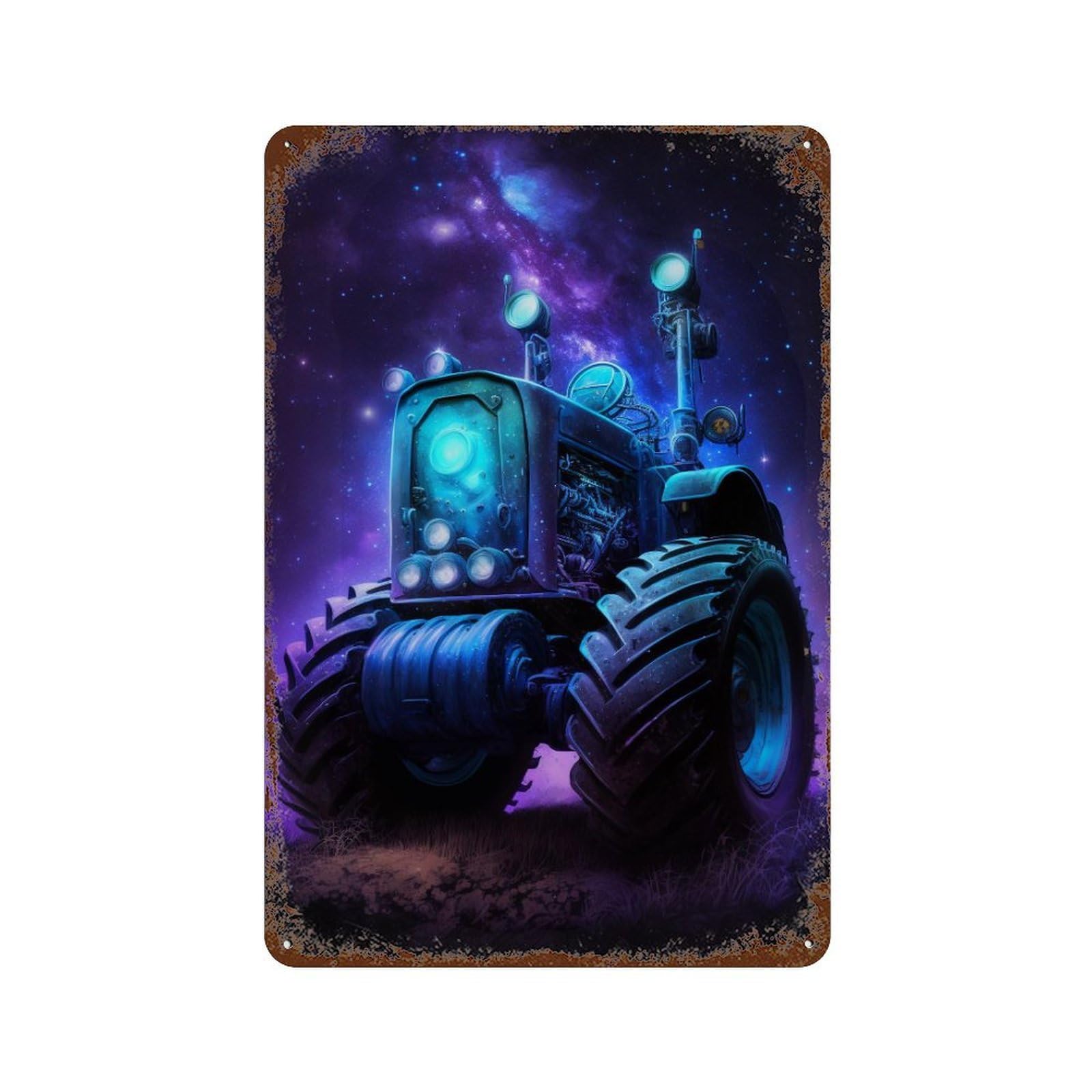 Garage Style Galactic Tractor Lights-3 Rust Effect Tin Sign 11.8"x7.9", Shabby Chic Decor for Bar And Workshop
