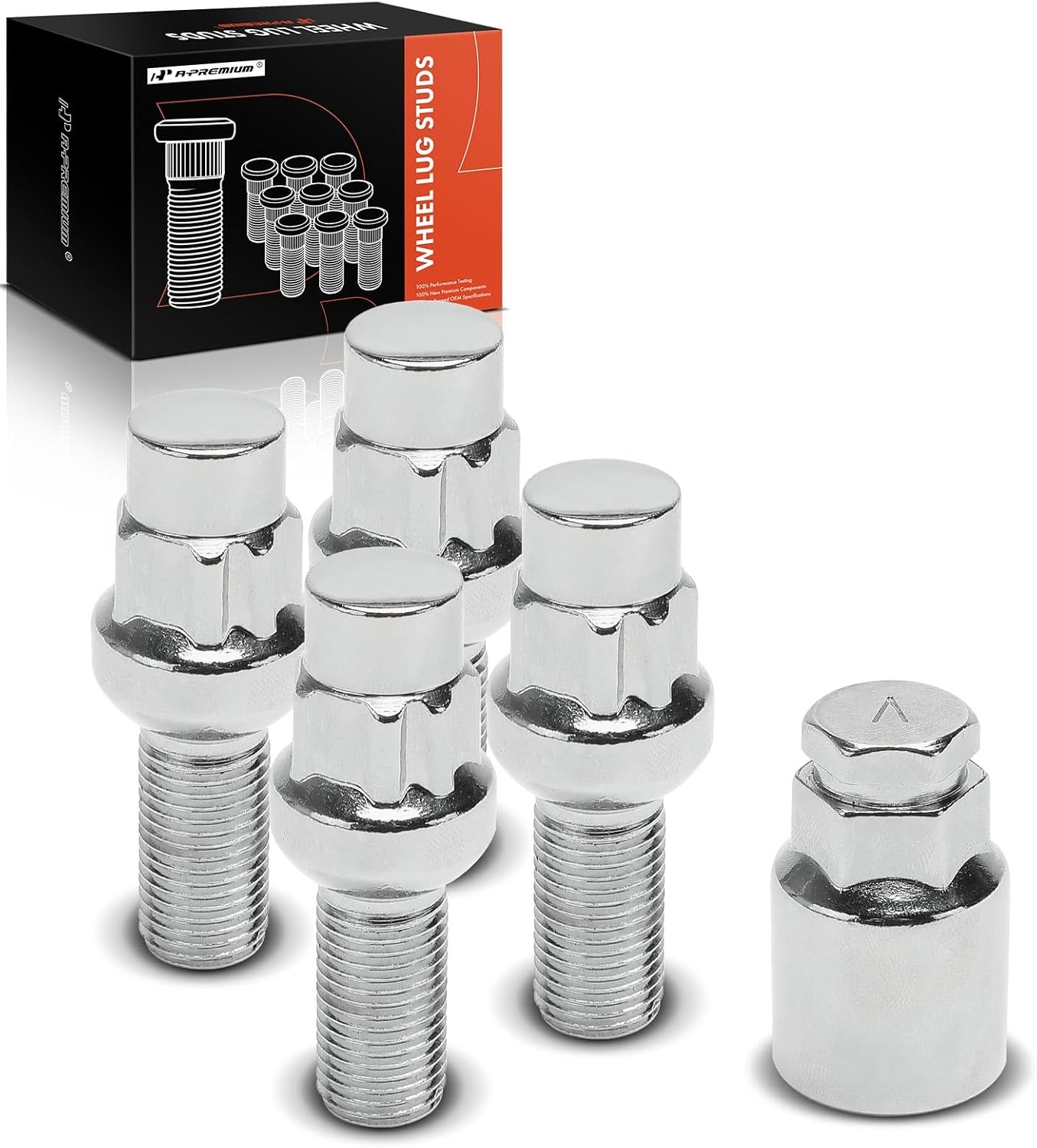 A-Premium 4-PC M14-1.5 Wheel Studs W/Socket Key Compatible with Audi A4, Q7, A5, A6, A3, A8, TT, R8, 100, 200, 4000, 5000, 90 Quattro, A4 Quattro, RS4 & Porsche Cayenne, Panamera, Boxster, Cayman