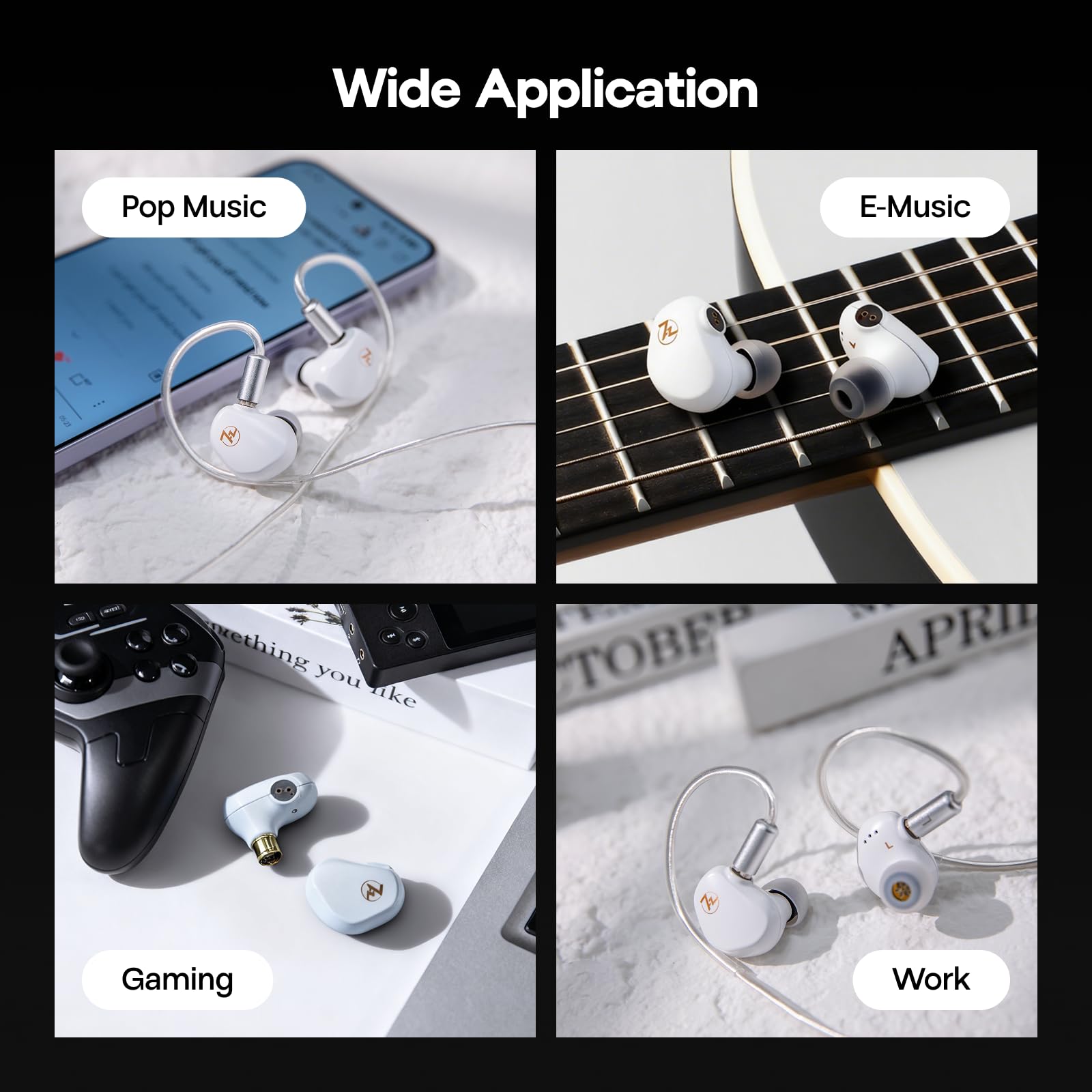 Linsoul 7HZ G1 In-Ear Monitor,Cuffie IEM con Diaframma Dinamico DLC da 10 mm,Auricolari da Gaming con Cavo Placcato Argento OFC Staccabile per Musicisti Audiofili(TypeC Con Mic,Bianco)