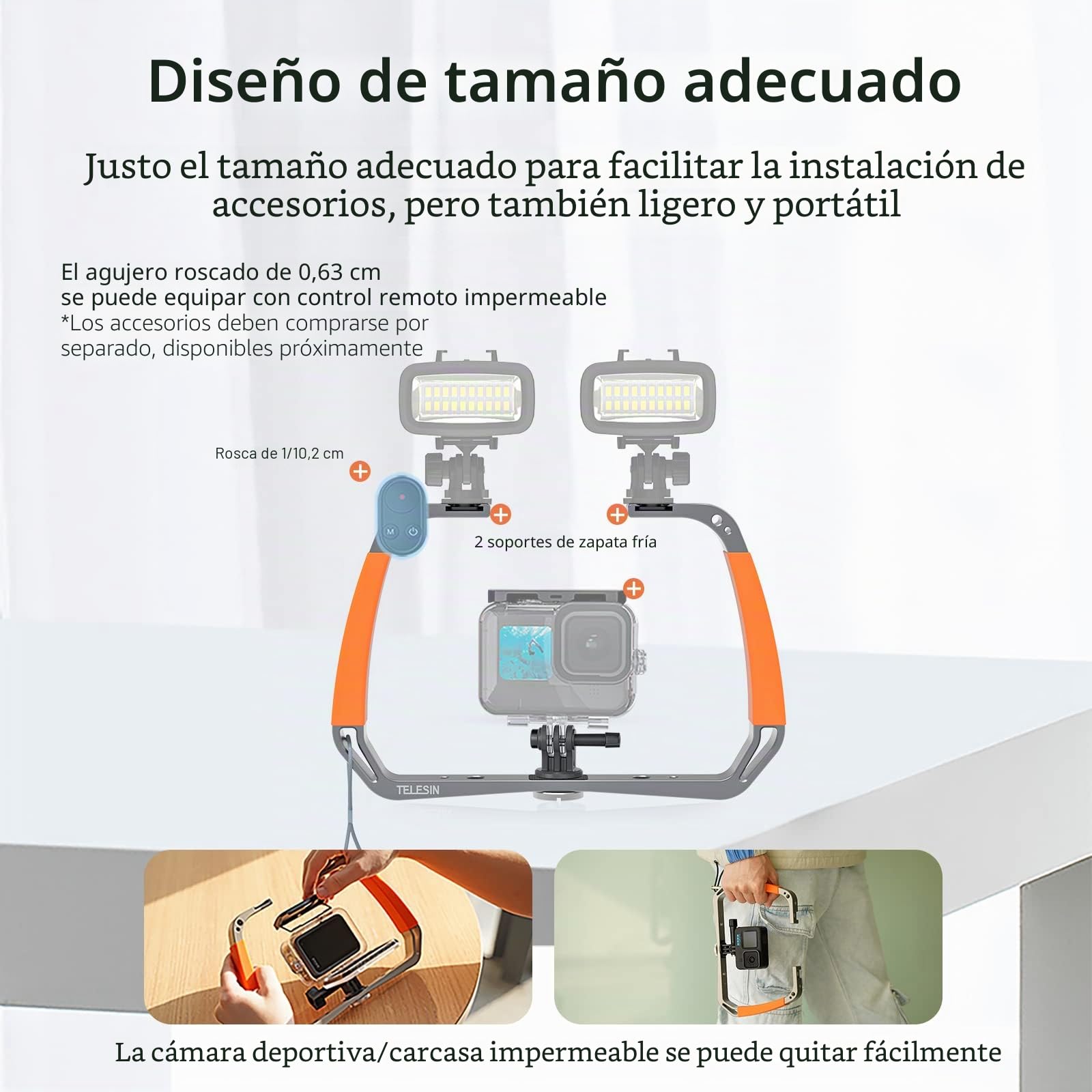 Soporte Estabilizador Sumergible para GoPro Hero 11 10 9 8 7,Insta360,dji Acción Cámara,Accesorio Doble Brazo Holder Portátil Aluminio Impermeable Montaje Stabilizer para Cámara Deportiva
